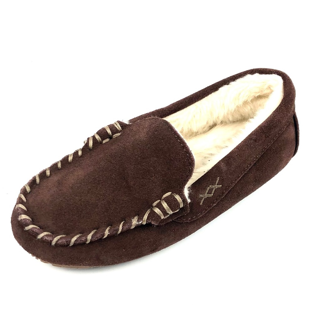 Lands End Kids Brown Suede Moccasin Slipper Sz 13
